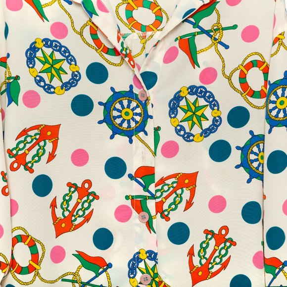 VTG Nautical Polka Dot Print Button Down - Picture 5 of 7